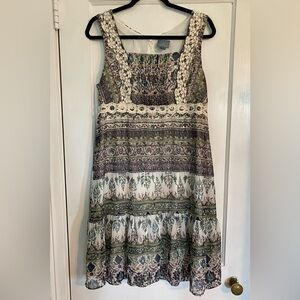 Rabbit Rabbit Rabbit Design Boho Square Neck Lace Trim Midi Ruffle Hem Dress -10